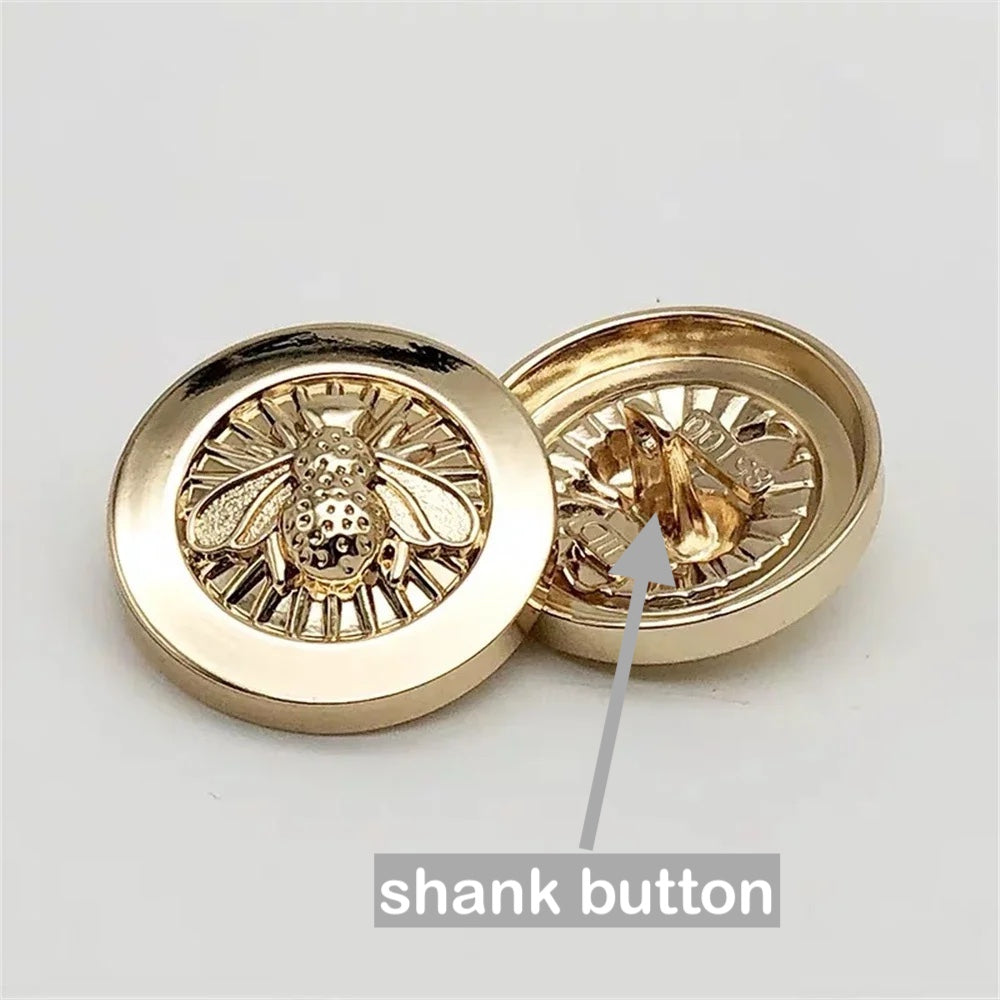 10PCs 15mm 20mm 25mm Gold Metal Button Silver Metal Round Shank Button in Bee Design