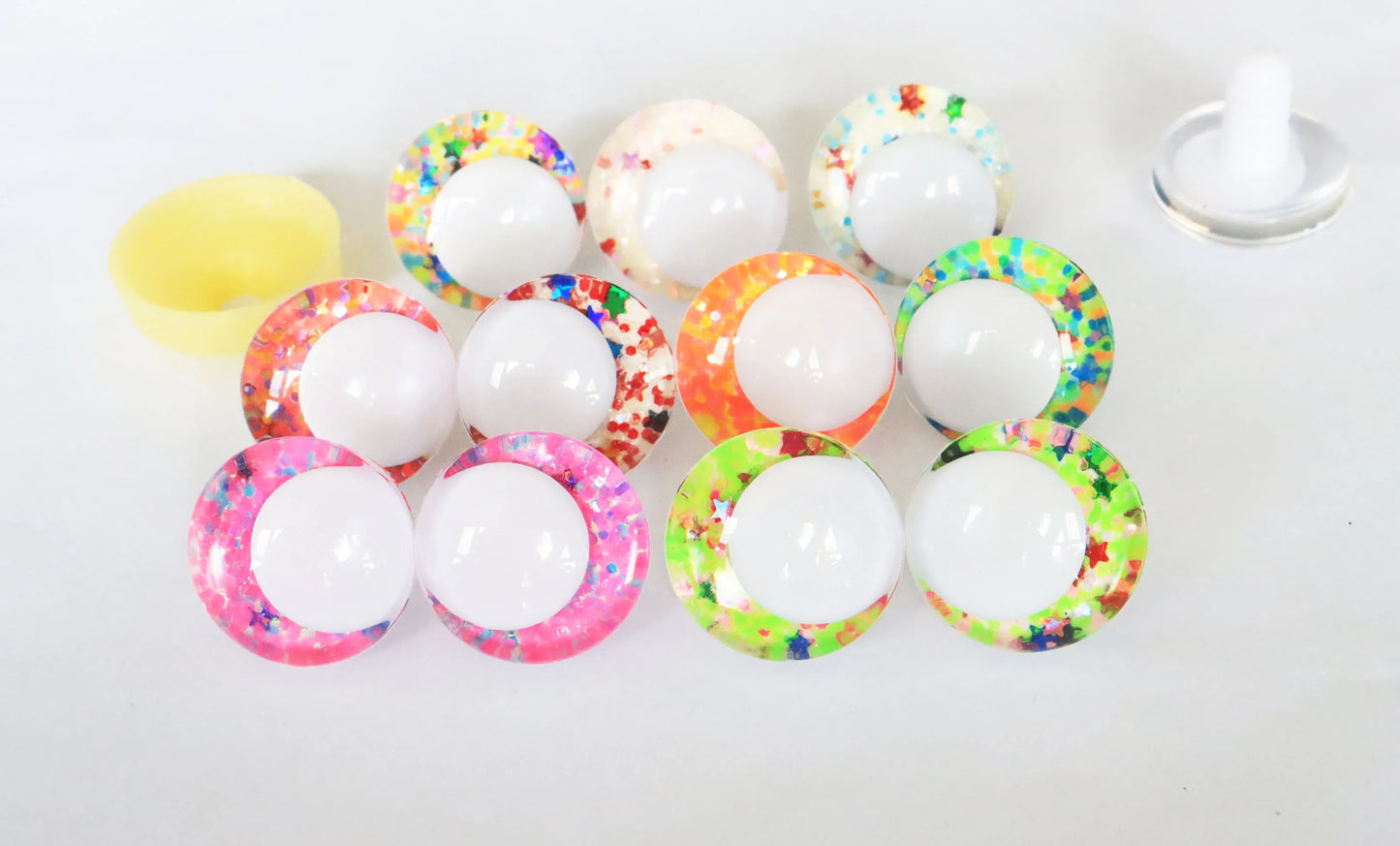 10Pairs Size 14mm-35mm Cartoon 3D Glitter Funny Style Safety Eyes with White Pupil Eyes, Glitter Colour & Washer #DIY amigurumi plush making