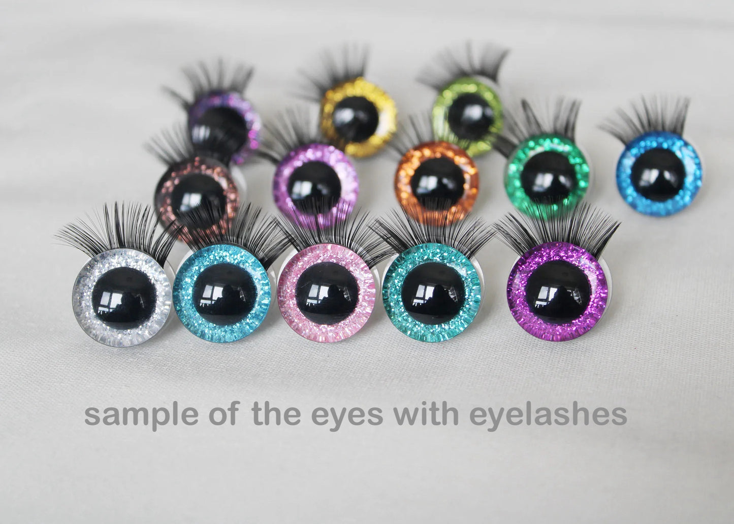 1 box of 12mm/18mm/20mm/25mm/30mm Glitter Colour Safety Eyes with Eyelashes Series and Washers #DIY amigirumi plush stuffed making - colour option selection