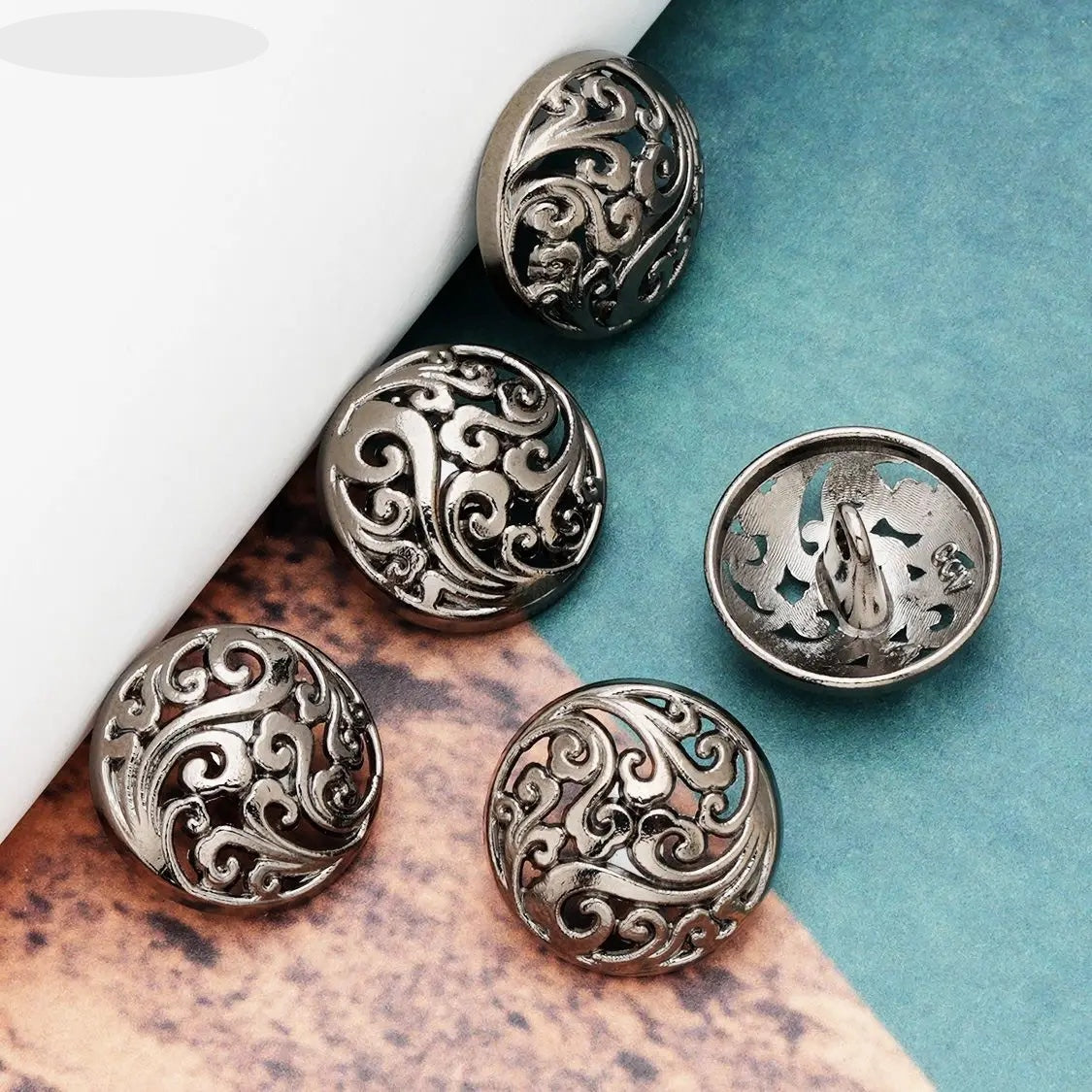 5PCs 12.5mm 15mm 18mm 20mm 23mm 25mm Gold/Silver/Black Round Hollow Metal Shank Button