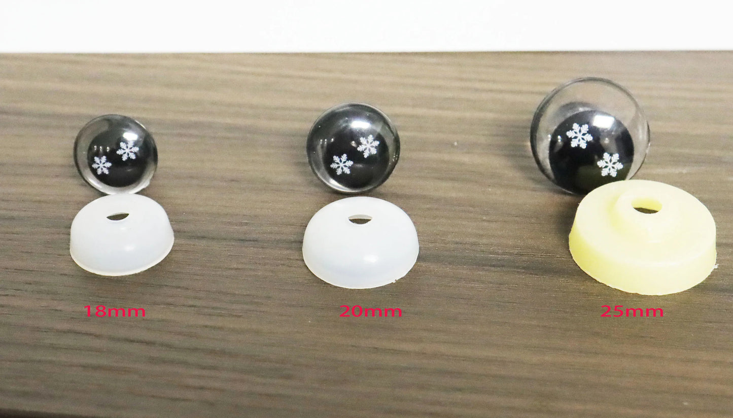 10Pairs Size 18mm 20mm 25mm Clear 3D Funny Safety Style Eyes and Washer + SnowFlake Style Black Pupil Eyes #DIY amigurumi plush stuffed doll toy making