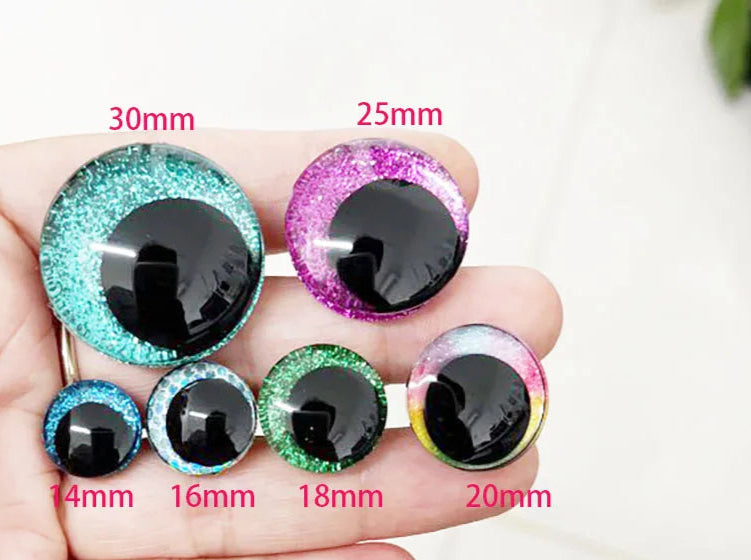 10Pairs Size 25mm 30mm 35mm 40mm Cartoon 3D Glitter Plush Funny Safety Eyes with washer and glitter colours #DIY Amigurumi Plush making