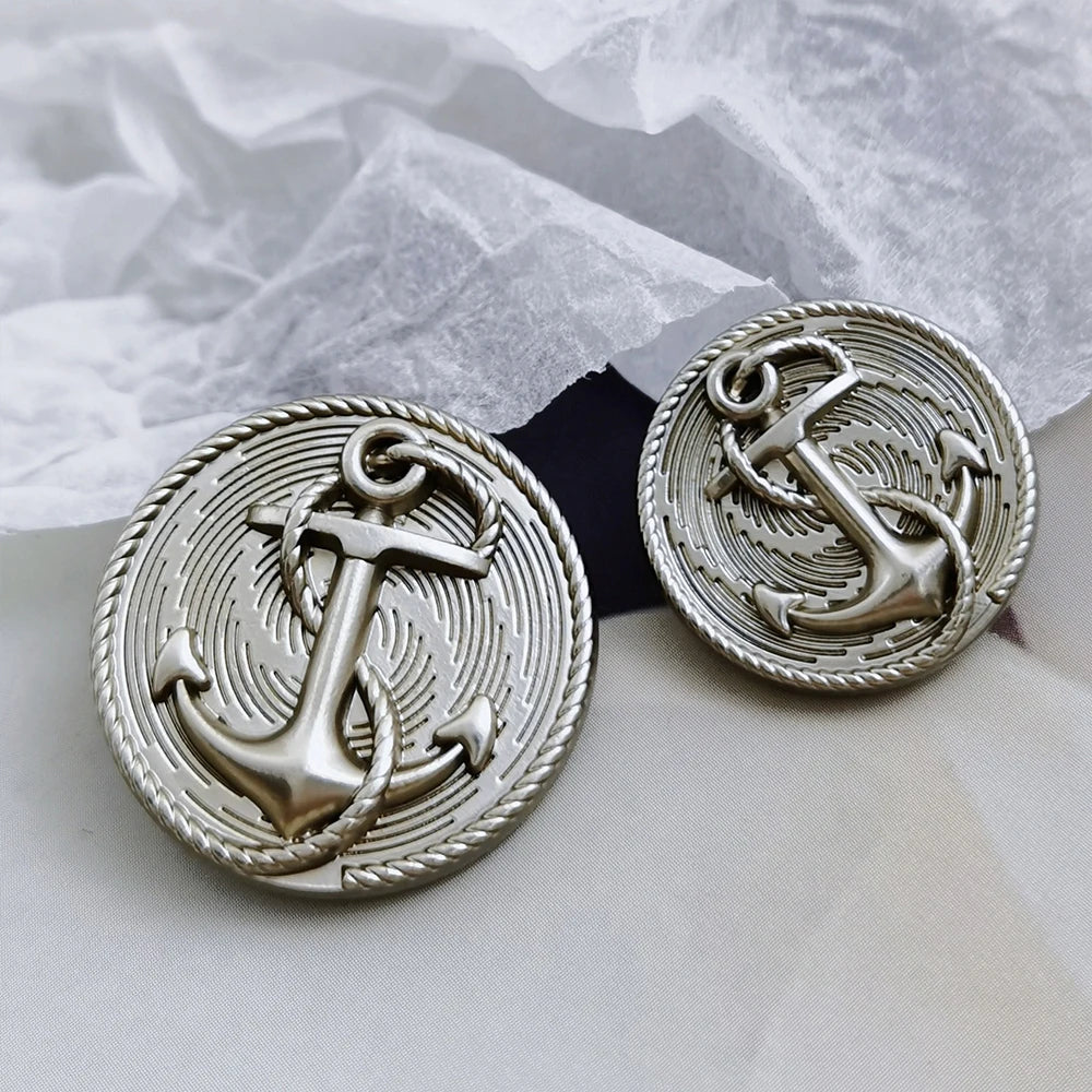 18mm 23mm 10PCs Metal Button in Gold and Silver with Anchor Design Shank Style Button