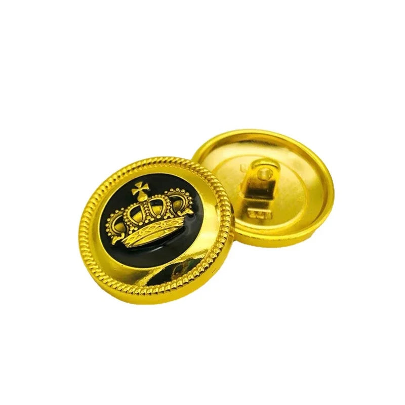 10PCs 15mm 20mm Retro style crown shiny metal button in gold/silver for overcoat clothing blazer jacket sewing clothing buttons