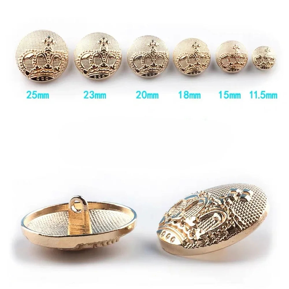 10PCs 11.5mm 15mm 20mm 25mm Gold Crown Design Metal Shank Button #DIY sewing clothing overcoat leather crochet craft button