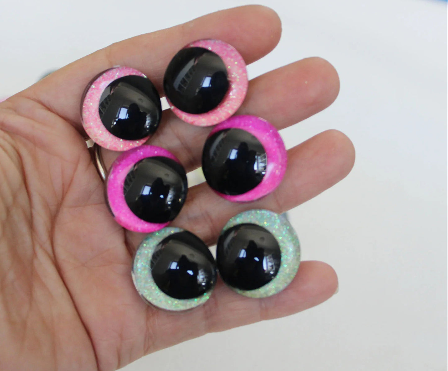 10Pairs Size 12/14/16/18/20/25/30/35mm Cartoon 3D Glitter Funny Style Safety Eyes with glitter colour and washer #DIY Plush Stuffed Amigurumi Doll Toy making