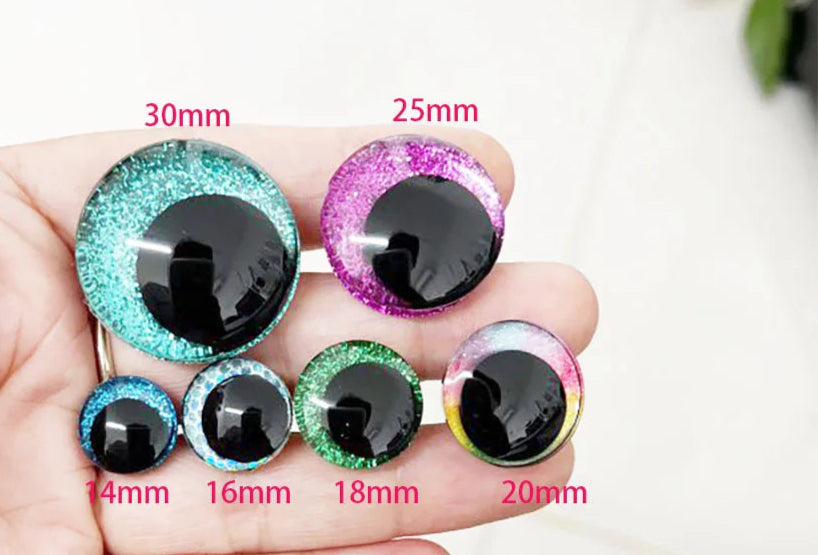 10Pairs Size 12mm 14mm 16mm 18mm 20mm Cartoon 3D Glitter Plush Funny Safety Eyes with washer and glitter colours #DIY Amigurumi Plush making