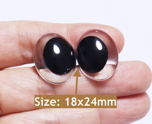 10Pairs Size 18x24mm Oval Shape Clear Safety Eyes Cartoon Style Black Pupil Eyes with Washer #DIY amigurumi plush stuffed making - one size