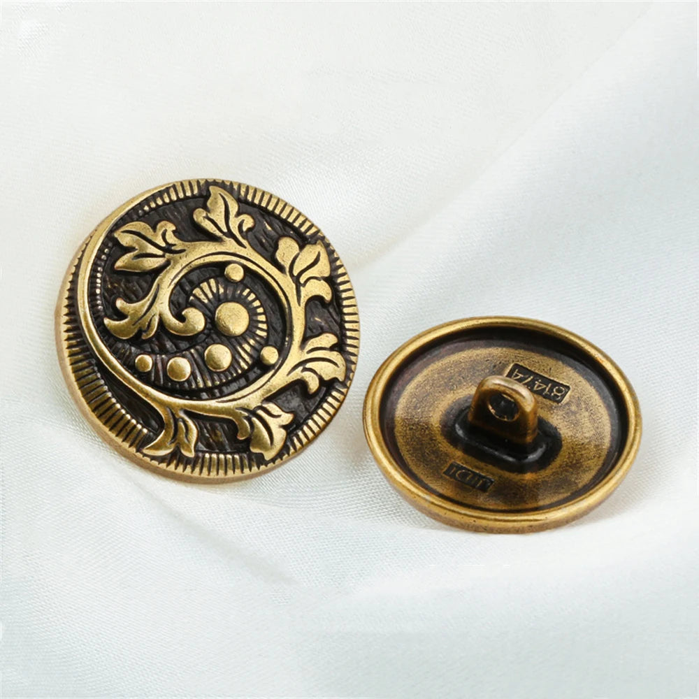 10PCs 15mm 22.5mm Round Metal Shank Button with Floral Design in Bronze or Gold Style Buttons