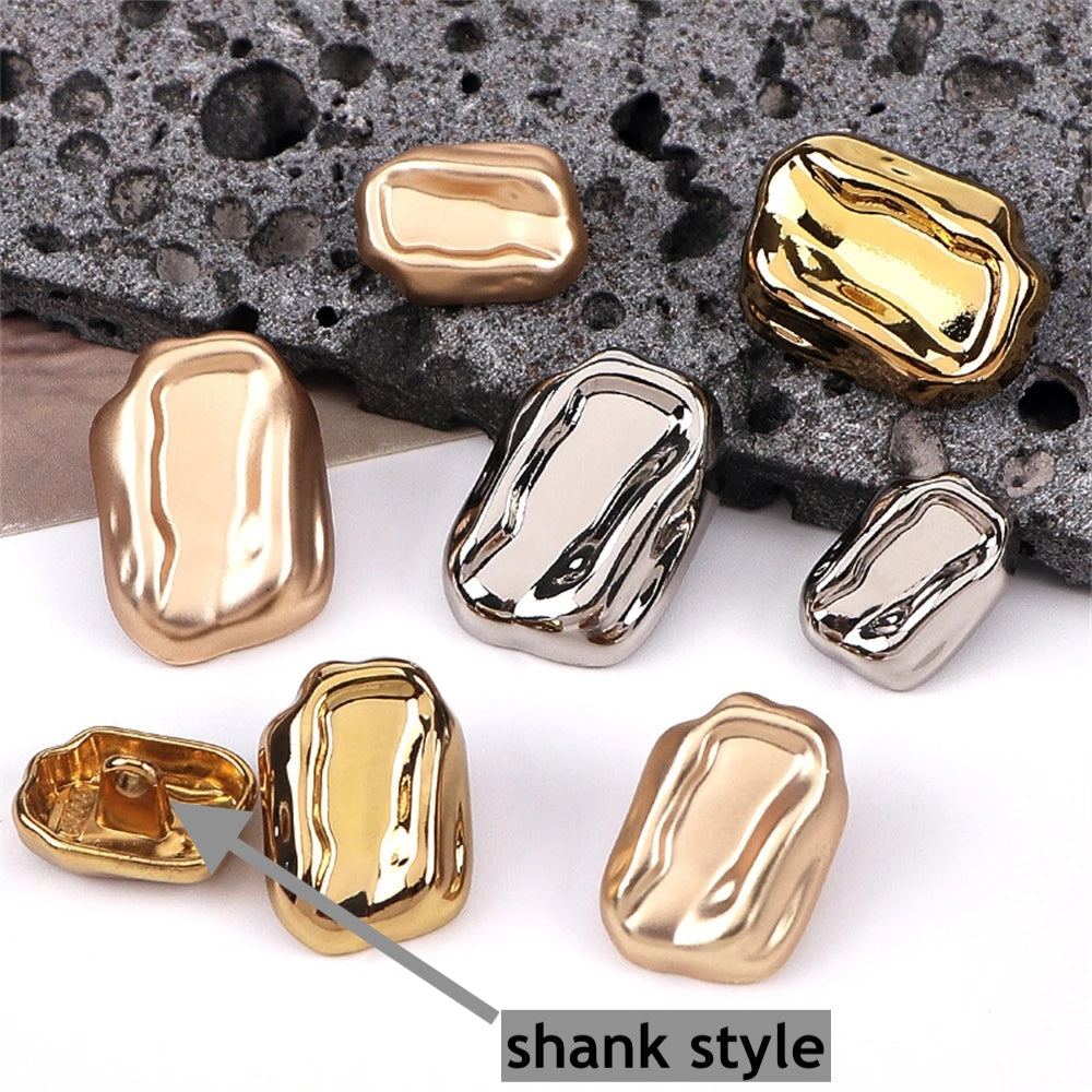 10PCs 18mm/25mm Irregular Style Rectangle Metal Shank Button in Gold and Silver Colour