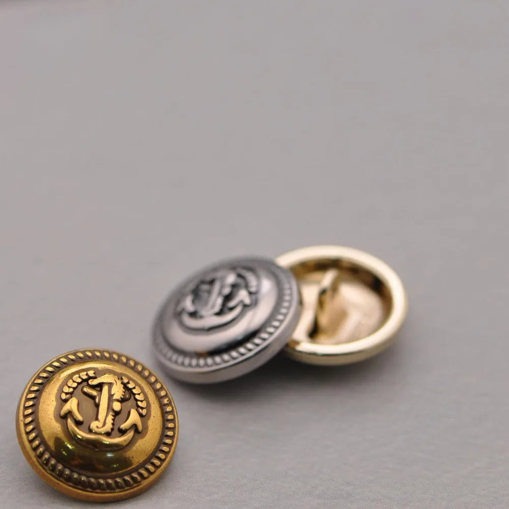 17.5mm 22.5mm Metal Button in Gold and Silver with Anchor Design Shank Style, 10PCs