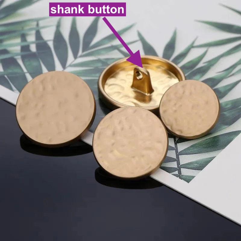 Round Metal Shank Button, Gold/Silver, Size 15mm, 20mm, 25mm, 30mm, 10PCs
