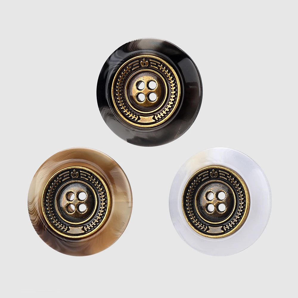 16mm 21mm 25mm 10PCs Resin-Metal Blend Round 4-Hole in Brown or Black or White Style #DIY clothing sewing blazer cardigan jacket coat button