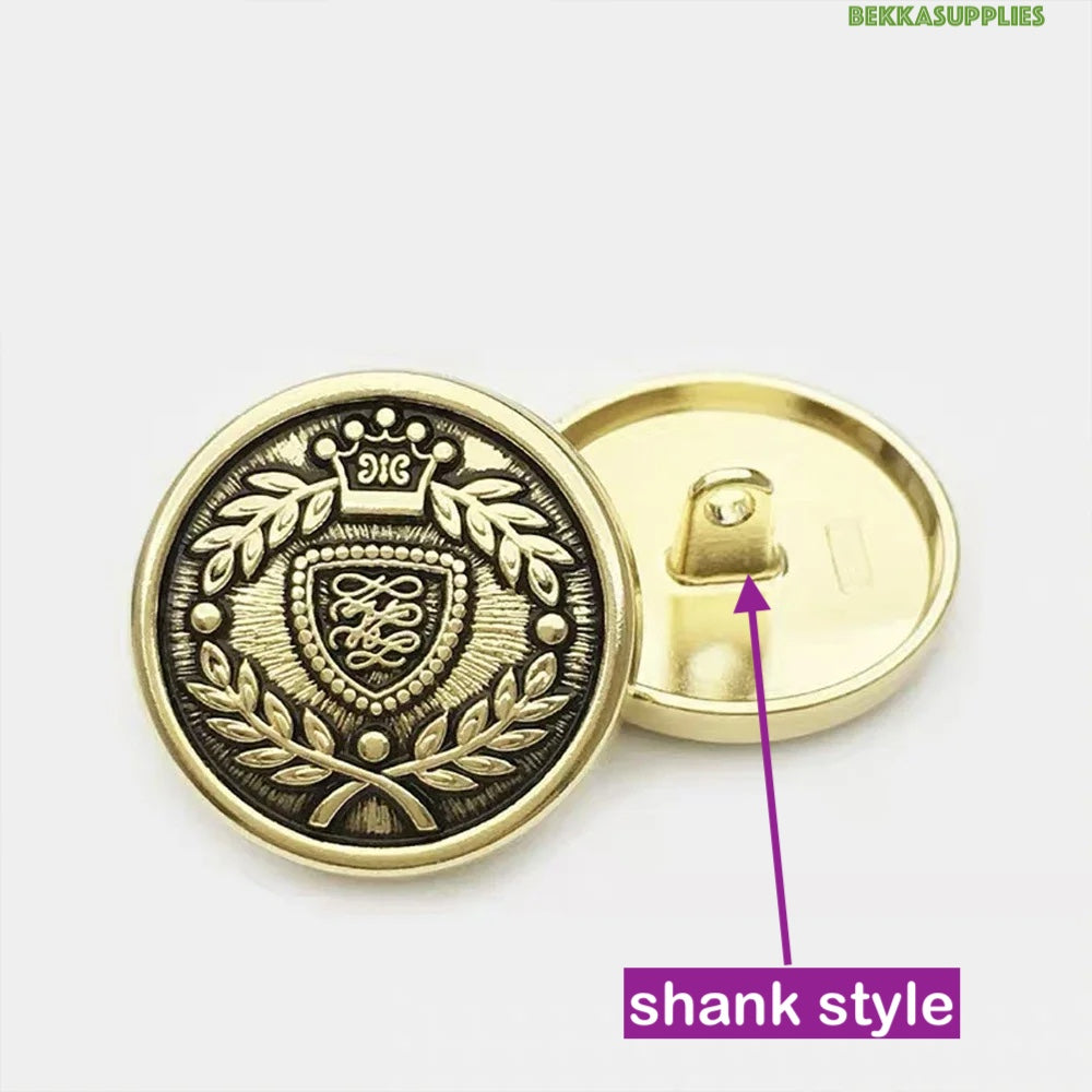 10PCs 15mm 18mm 20mm 23mm Vintage Round Metal Shank Button in Gold or Silver Style