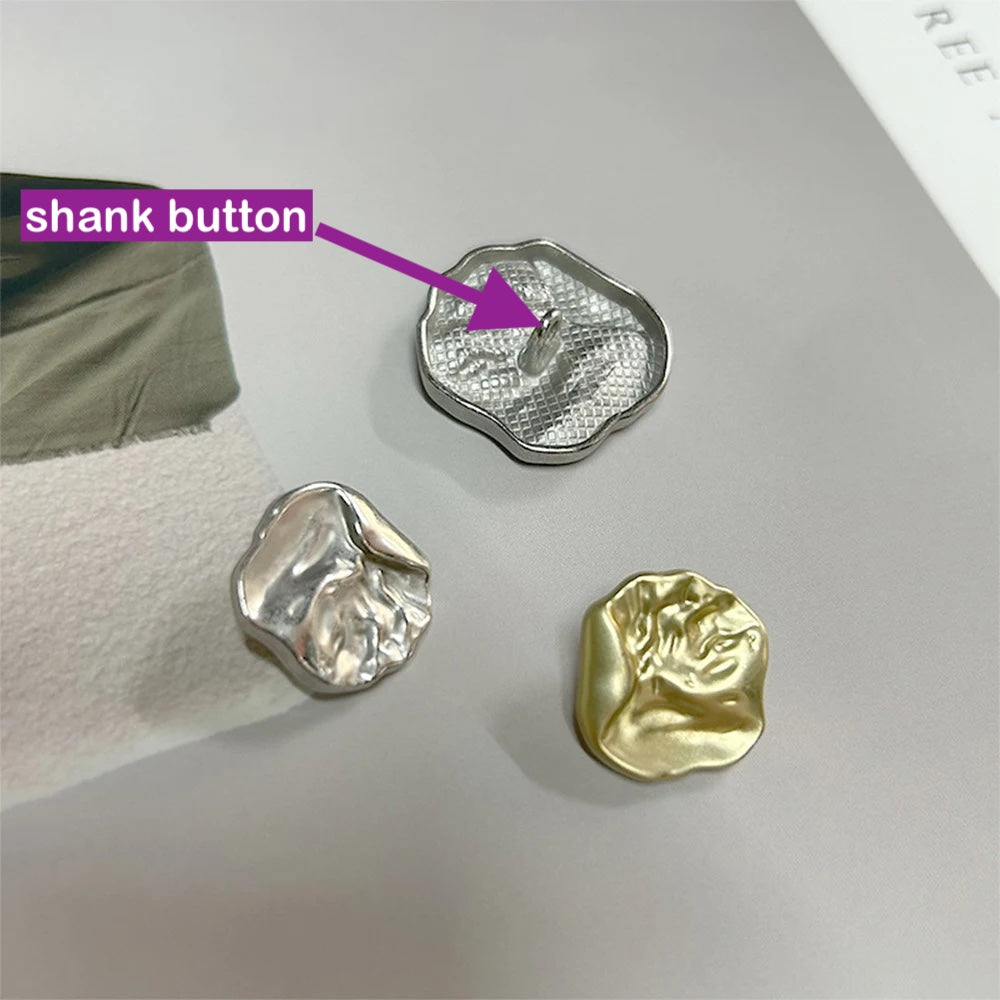 10PCs 18mm/25mm/36mm Metal Button in Irregular Curve Crinkly Style Shank Button