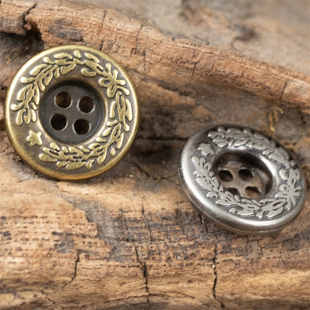 11.5mm 15mm 20mm 10PCs Round Metal Button in Bronze Silver Style 4-Hole Flat Back Buttons