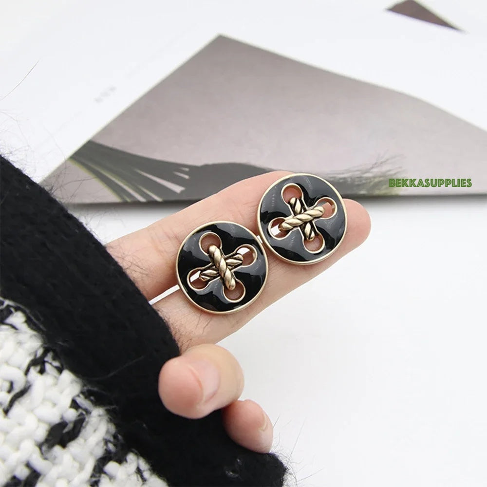 18mm 25mm 10PCs Round Metal Fashion Shank Button with Hollow Cross Design in Black Gold/Cream Gold