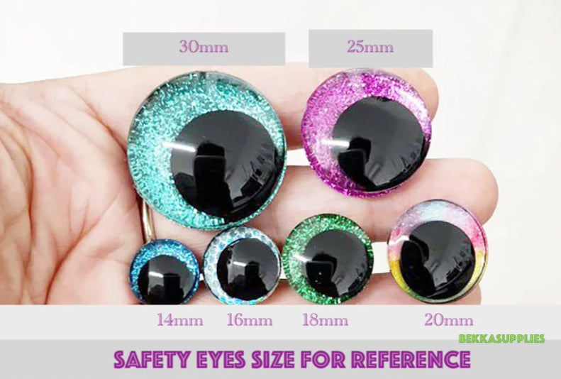 10Pairs Size 14mm-35mm Cartoon 3D Funny Style Safety Eyes with White Pupil Eyes, 11 kinds Glitter Colours & Washers #DIY amigurumi plush making