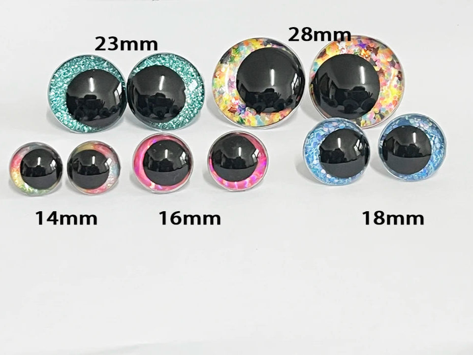 10Pairs Size 14mm 16mm 18mm 23mm 28mm Cartoon Round Glitter Funny Style Safety Eyes and washer #DIY doll animal plushies stuffed amigurumi making