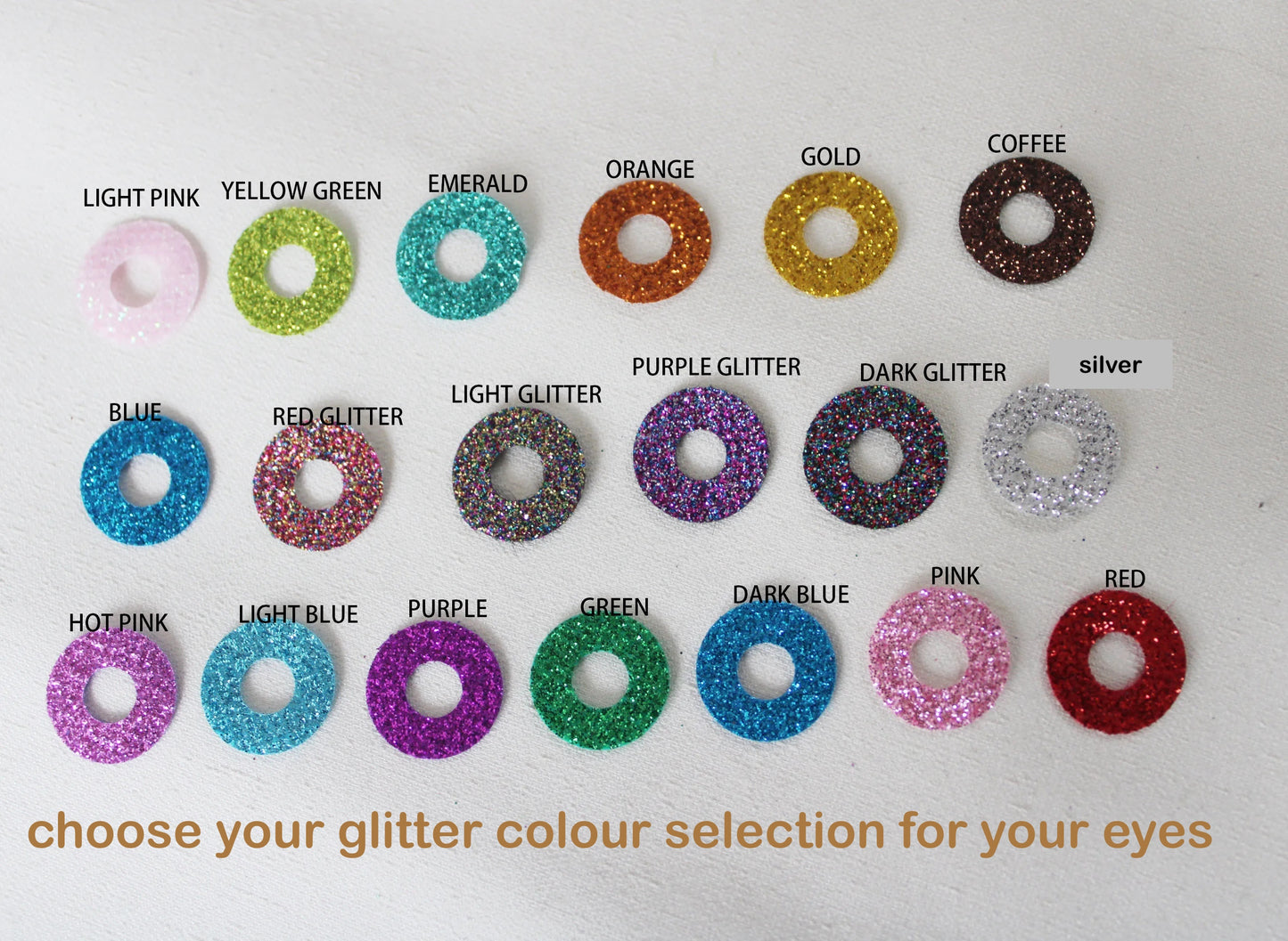 1 box of 12mm/18mm/20mm/25mm/30mm Glitter Colour Safety Eyes with Eyelashes Series and Washers #DIY amigirumi plush stuffed making - colour option selection