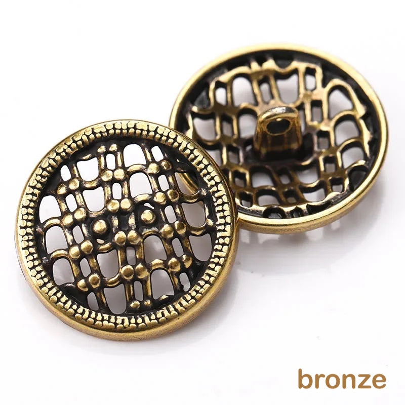 10PCs 18mm 23mm Round Metal Button Shank Type in Gold or Silver Design with Hollow Grid Patterns