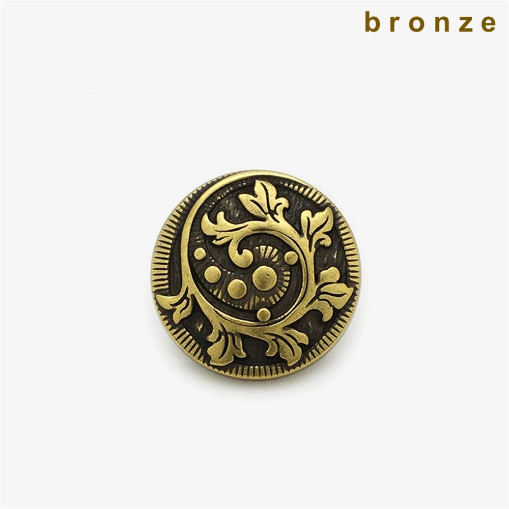 10PCs 15mm 22.5mm Round Metal Shank Button with Floral Design in Bronze or Gold Style Buttons