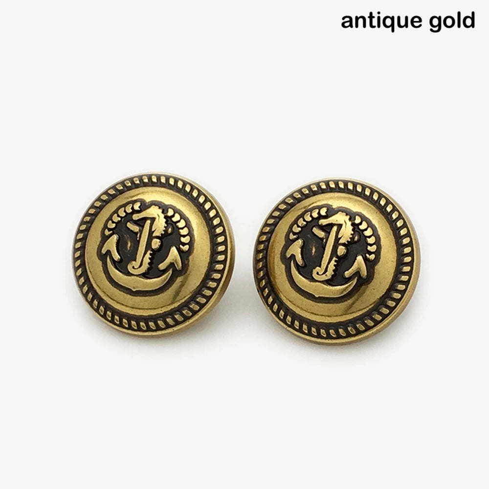 17.5mm 22.5mm Metal Button in Gold and Silver with Anchor Design Shank Style, 10PCs