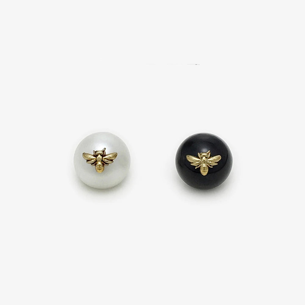 11mm 10PCs Bee Pattern Metal Shank Pearl Style Button in Pearl White and Black Colour option for DIY clothing overcoat jacket blazer coat