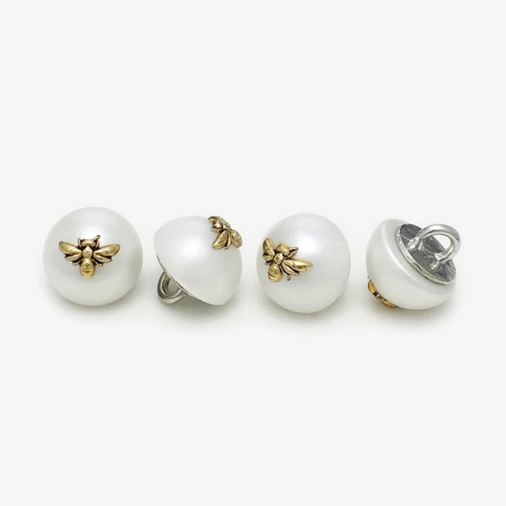 11mm 10PCs Bee Pattern Metal Shank Pearl Style Button in Pearl White and Black Colour option for DIY clothing overcoat jacket blazer coat