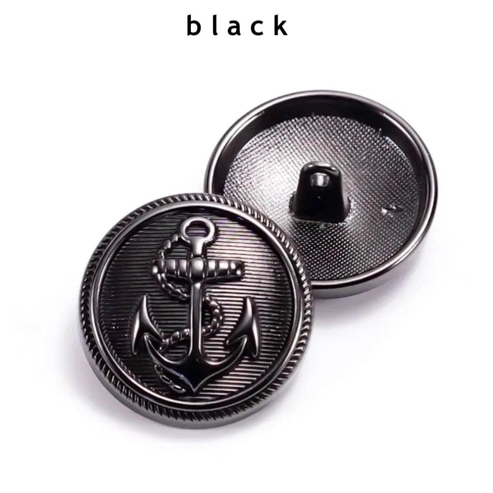 15mm 20mm 25mm 10PCs - Round Metal Button with Anchor Design in Black Silver Gold Shank Button