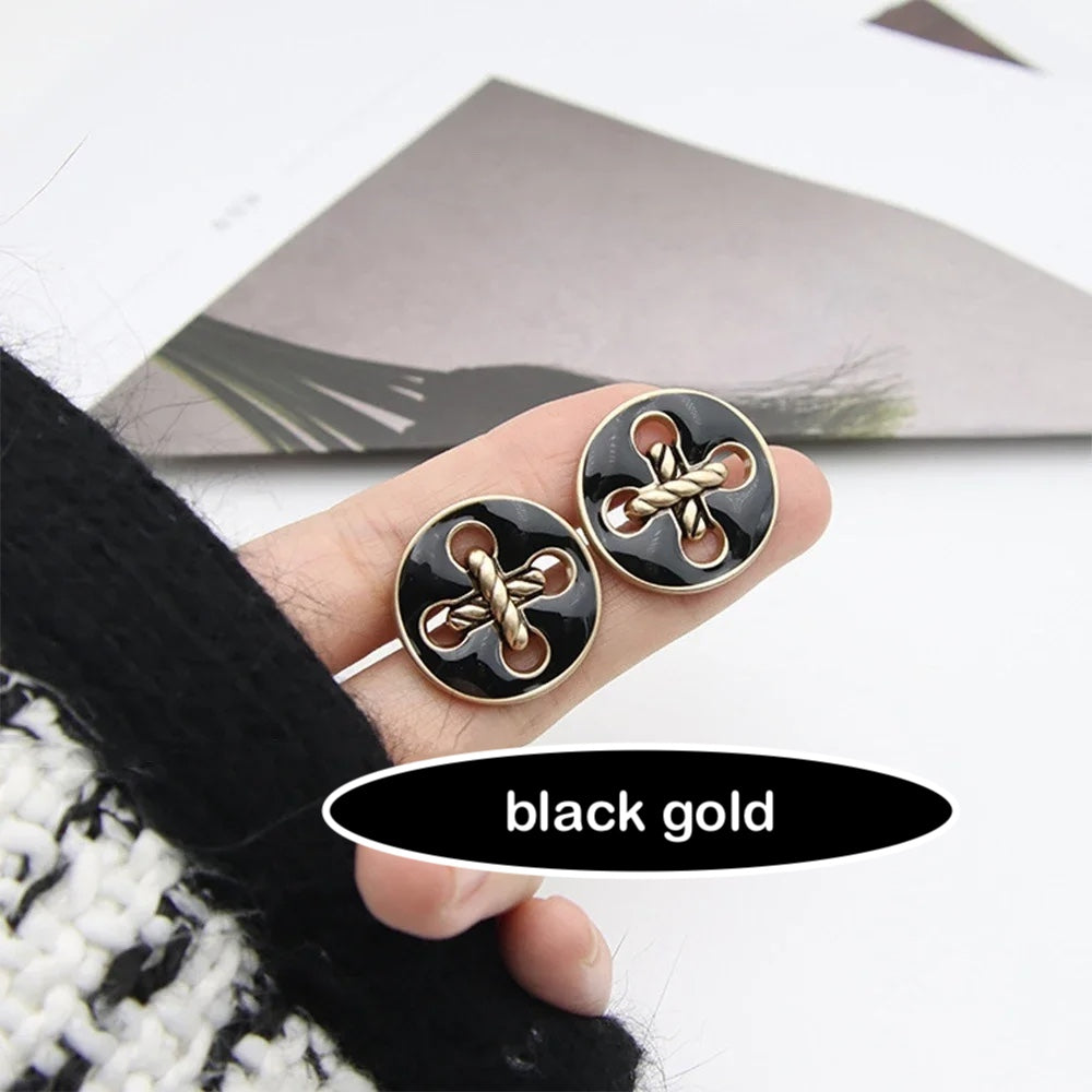 18mm 25mm 10PCs Round Metal Fashion Shank Button with Hollow Cross Design in Black Gold/Cream Gold