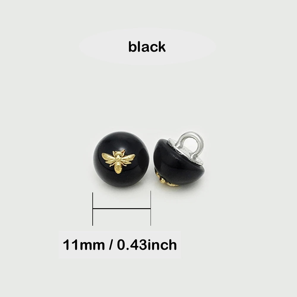 11mm 10PCs Bee Pattern Metal Shank Pearl Style Button in Pearl White and Black Colour option for DIY clothing overcoat jacket blazer coat