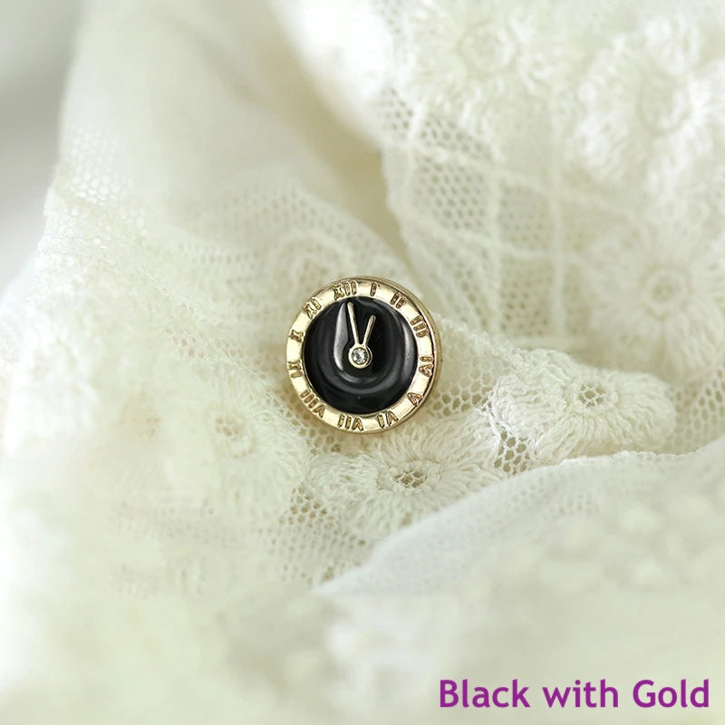 12mm 10PCs Metal Button Clock Pattern Shank Button in Black or White Colour - one size