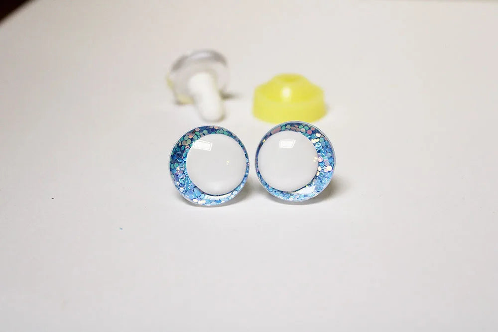 10Pairs Size 14-16-18-20-25-30-35mm Cartoon 3D Round Glitter Plush Funny Toy Safety Eyes with White Pupil Eyes and Glitter Colour and Washer #DIY amigurumi stuffed making