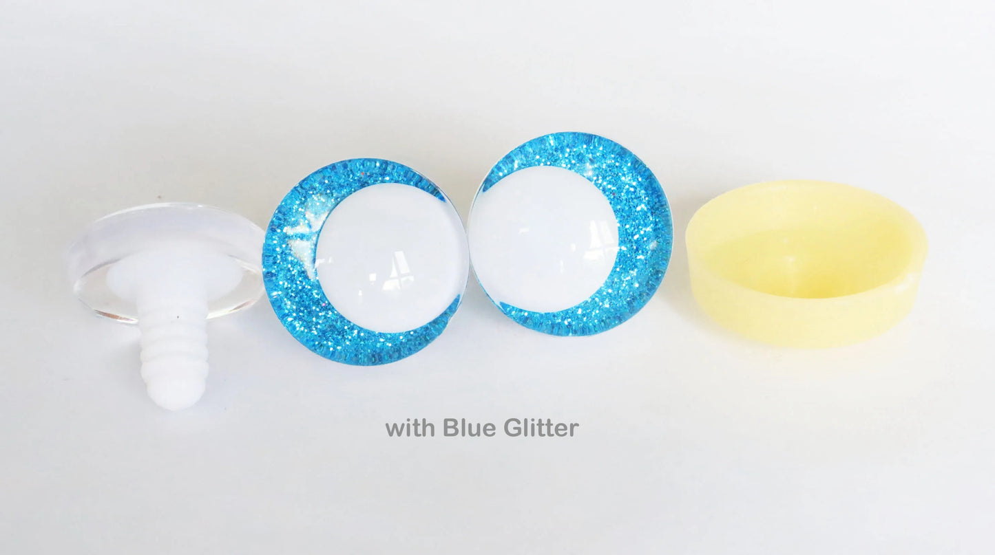 10Pairs Size 14mm-20mm Cartoon 3D Glitter Funny Style Safety Eyes with White Pupil Eyes, Glitter Colour & Washer #DIY amigurumi plush making