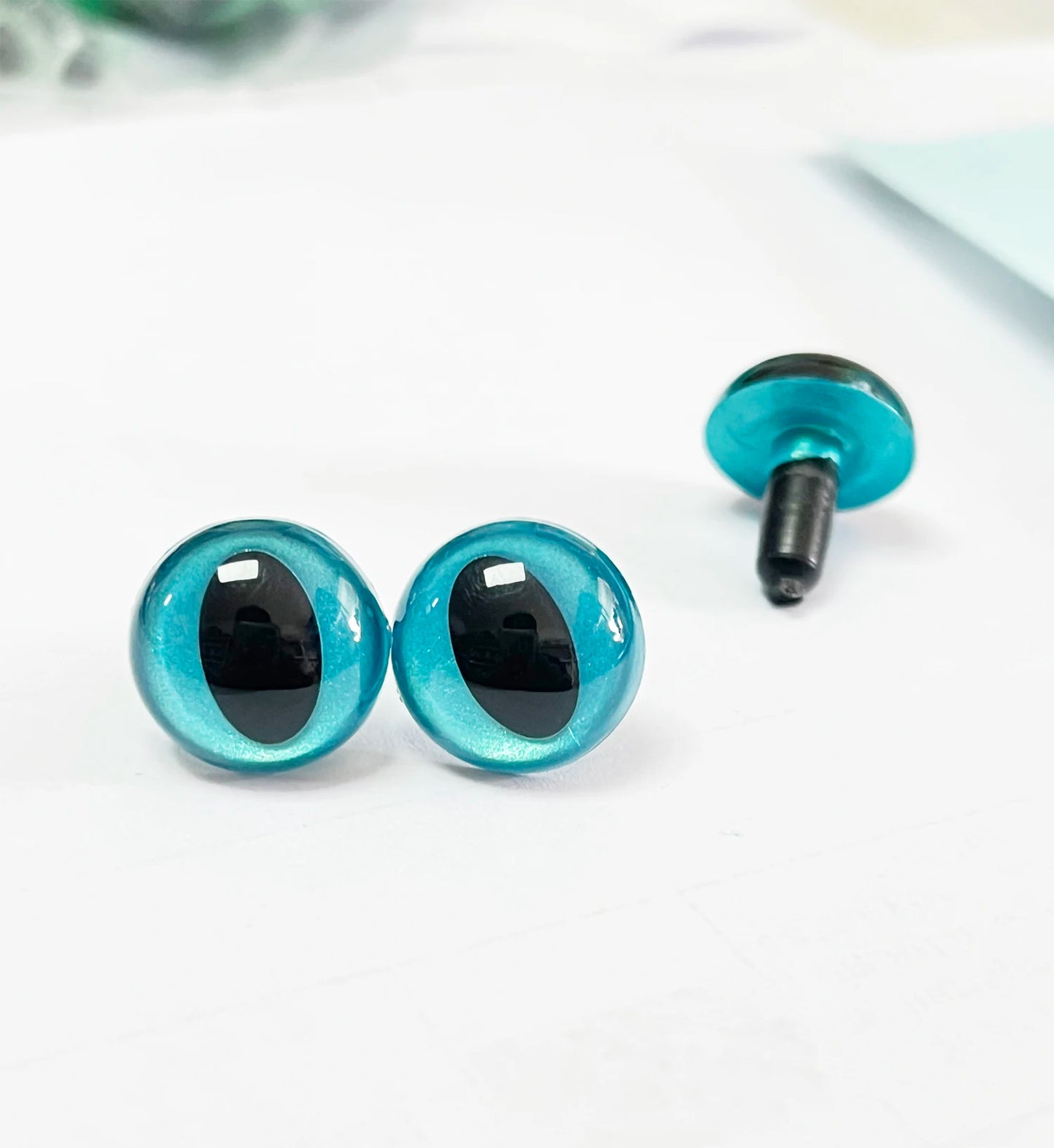 60PCs Size 7.5/9/10.5/12/13.5/15/16.5/18/21/24mm Colour Cat Safety Eyes with Painted Eyes with smooth stem & metal washer #amigurumi plush making