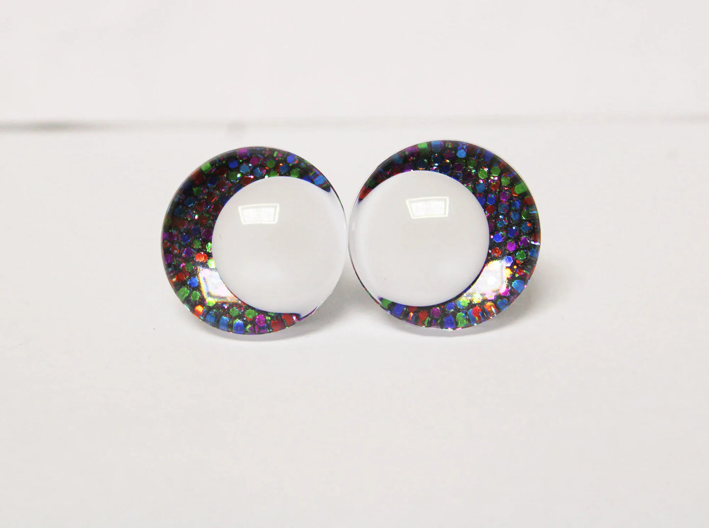 10Pairs Size 14-16-18-20-25-30-35mm Cartoon 3D Round Glitter Plush Funny Toy Safety Eyes with White Pupil Eyes with Glitter Colour and Washer #DIY amigurumi stuffed making