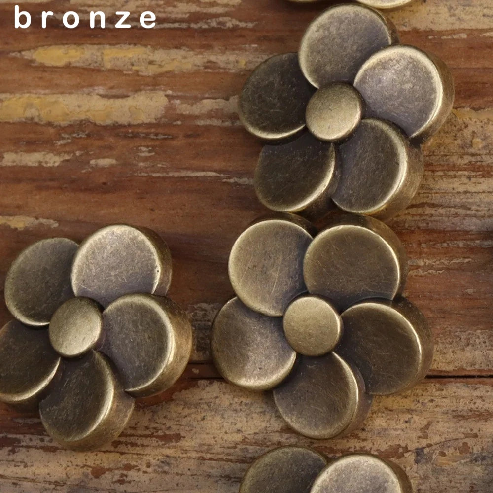 10PCs 11.5mm / 20mm Bronze and Silver Flower Shank Metal Button 2 sizes option