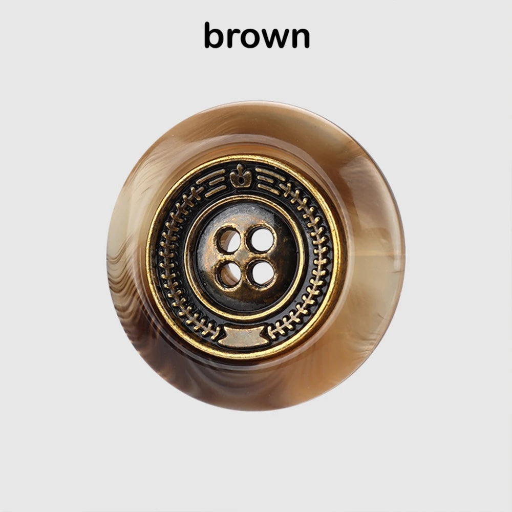 16mm 21mm 25mm 10PCs Resin-Metal Blend Round 4-Hole in Brown or Black or White Style #DIY clothing sewing blazer cardigan jacket coat button