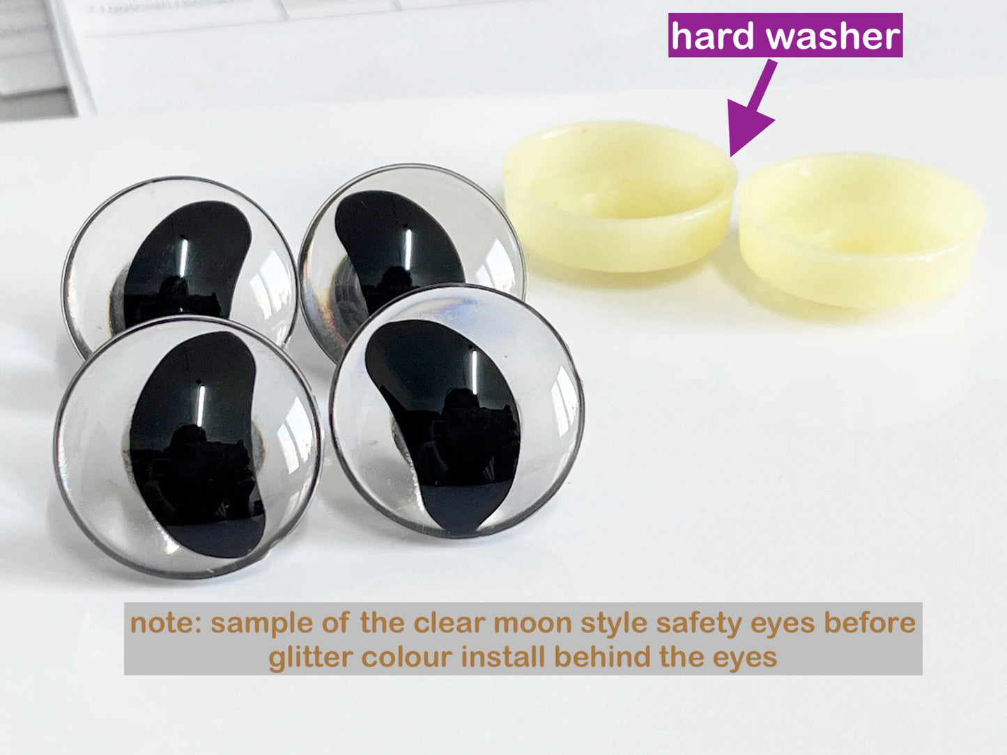 20PCs Size 16-18-20-25-30mm 3D Clear Safety Eyes with Black Pupil Funny Moon Eyes + Glitter Colour & Washer #DIY amigurumi plush stuffed doll toy making
