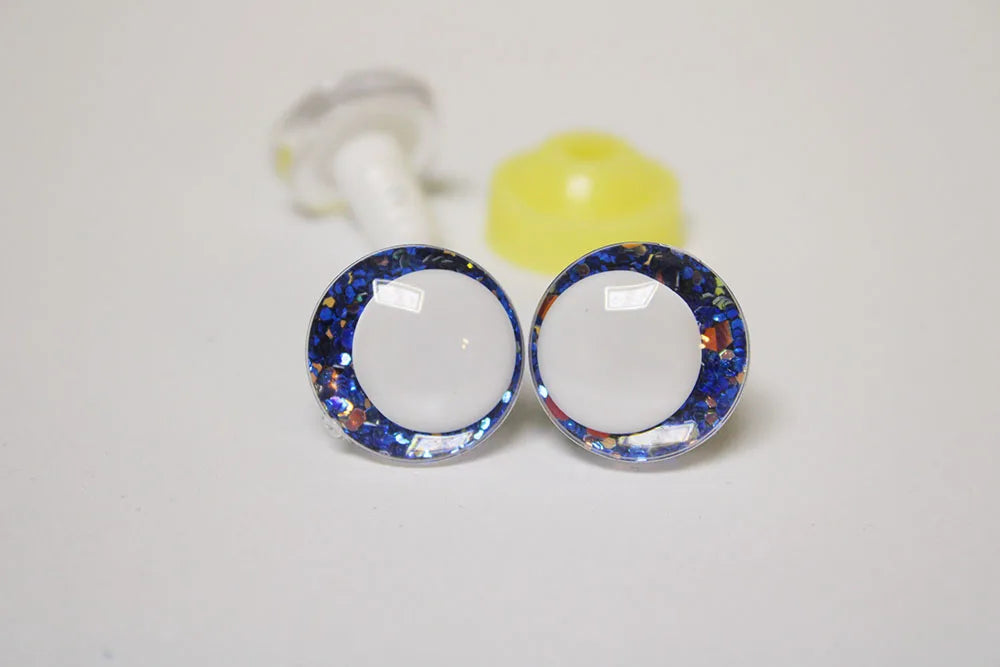 10Pairs Size 14-16-18-20-25-30-35mm Cartoon 3D Round Glitter Plush Funny Toy Safety Eyes with White Pupil Eyes and Glitter Colour and Washer #DIY amigurumi stuffed making