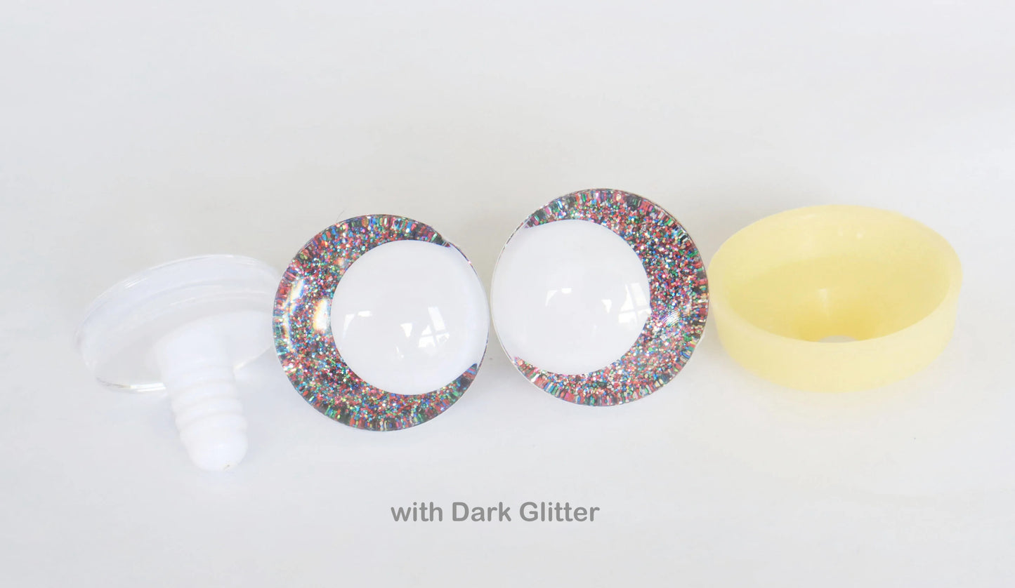 10Pairs Size 14mm-20mm Cartoon 3D Glitter Funny Style Safety Eyes with White Pupil Eyes, Glitter Colour & Washer #DIY amigurumi plush making