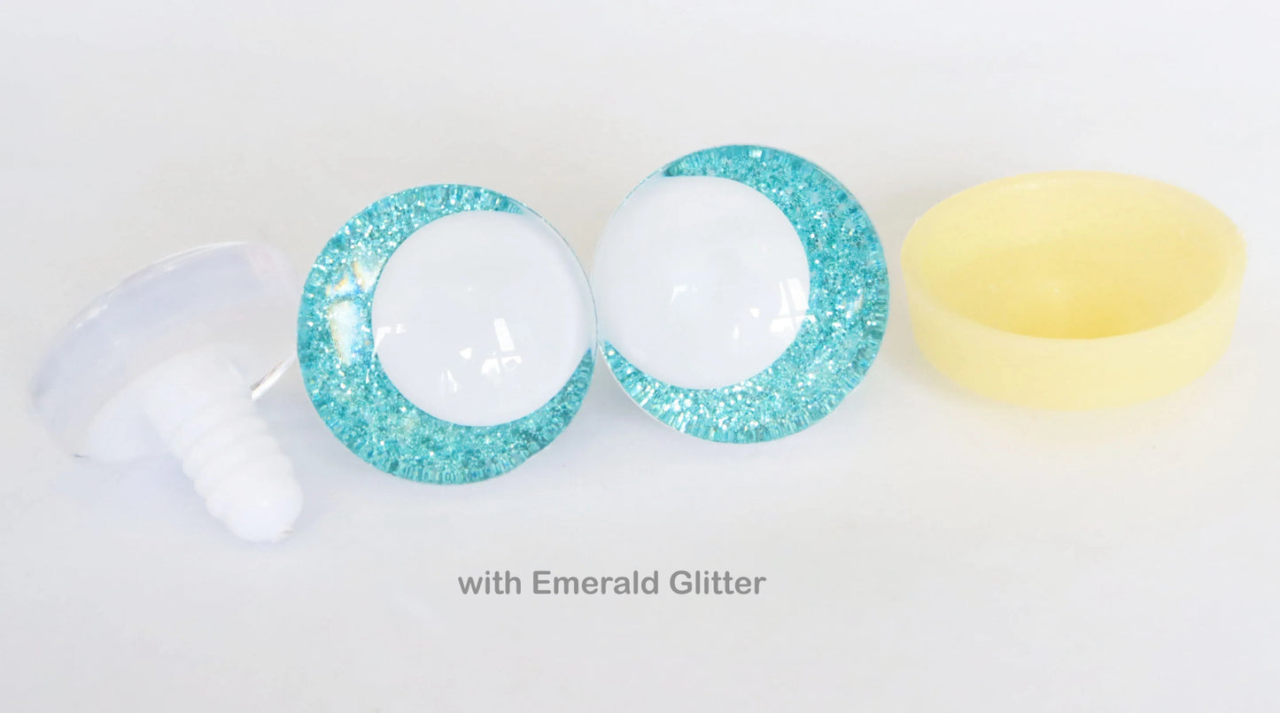 10Pairs Size 14mm-20mm Cartoon 3D Glitter Funny Style Safety Eyes with White Pupil Eyes, Glitter Colour & Washer #DIY amigurumi plush making