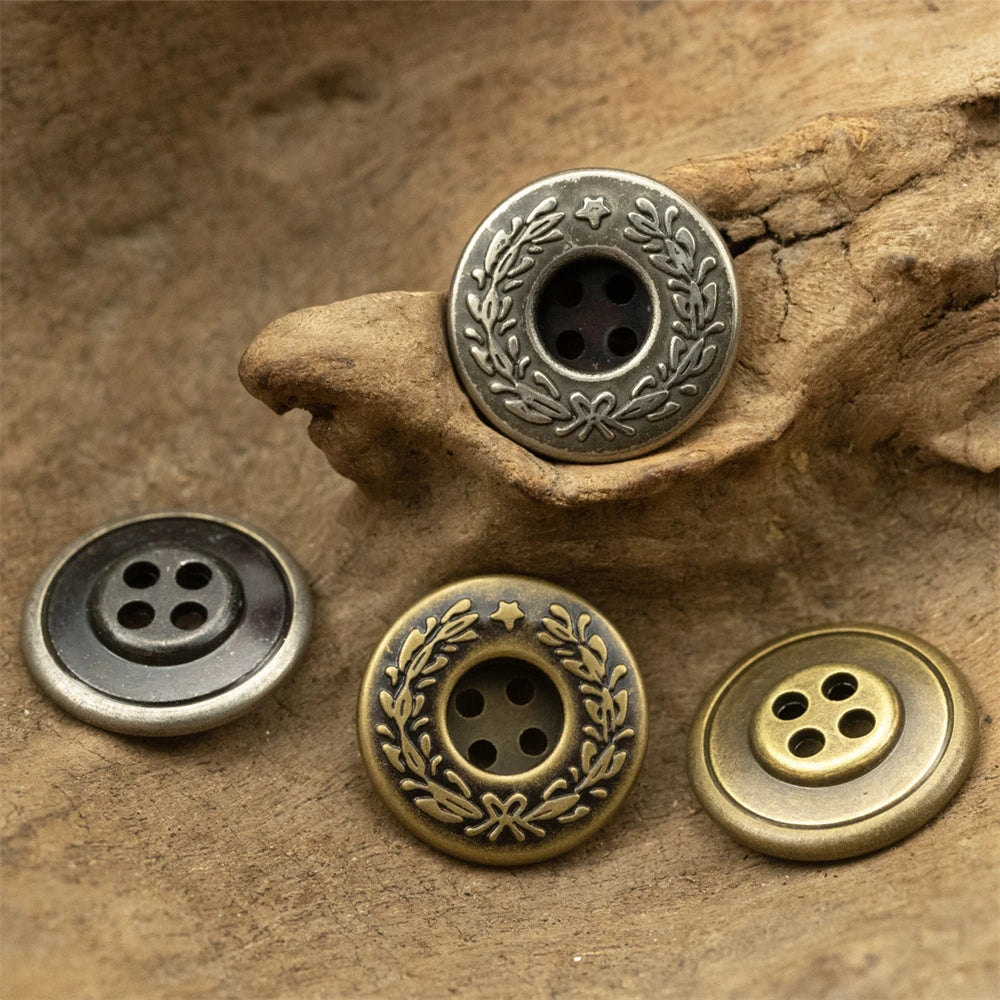 11.5mm 15mm 20mm 10PCs Round Metal Button in Bronze Silver Style 4-Hole Flat Back Buttons