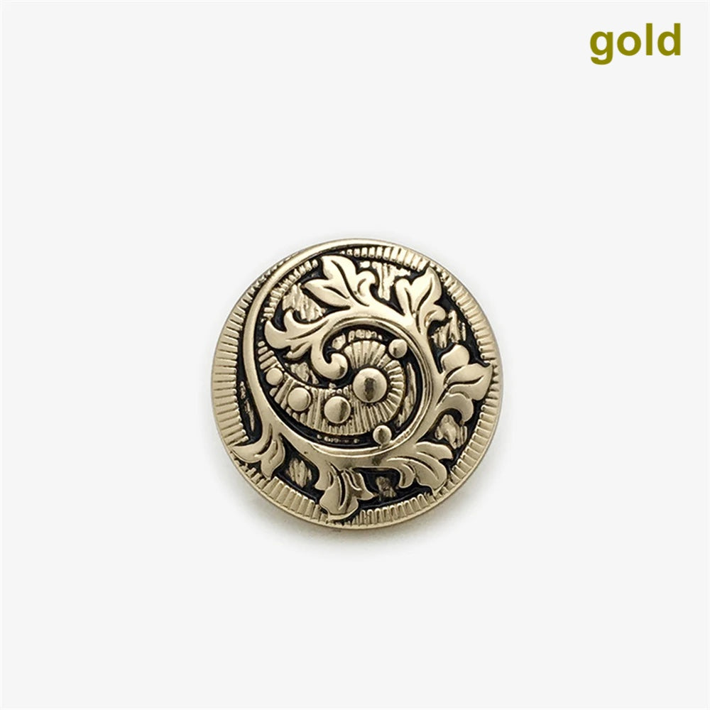 10PCs 15mm 22.5mm Round Metal Shank Button with Floral Design in Bronze or Gold Style Buttons