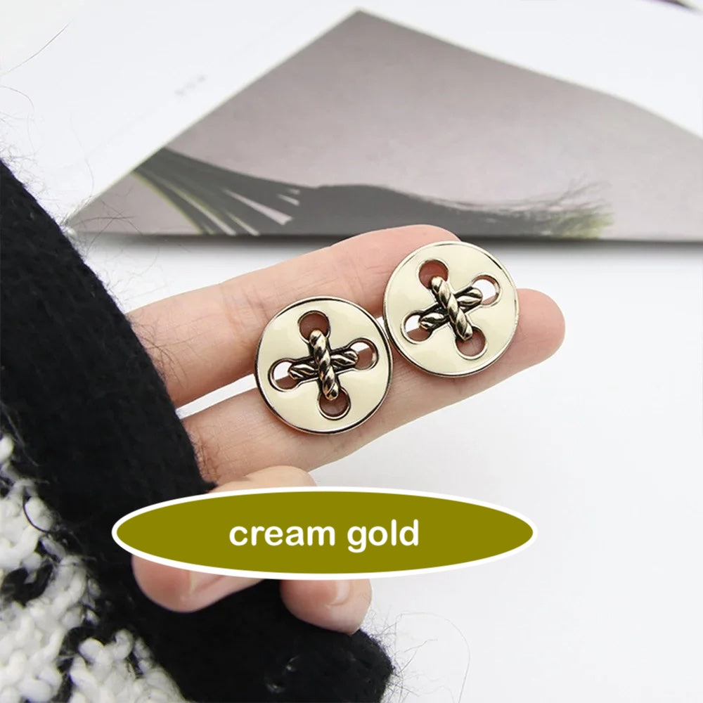 18mm 25mm 10PCs Round Metal Fashion Shank Button with Hollow Cross Design in Black Gold/Cream Gold
