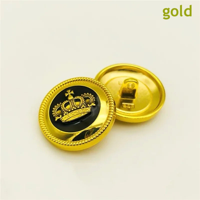 10PCs 15mm 20mm Retro style crown shiny metal button in gold/silver for overcoat clothing blazer jacket sewing clothing buttons