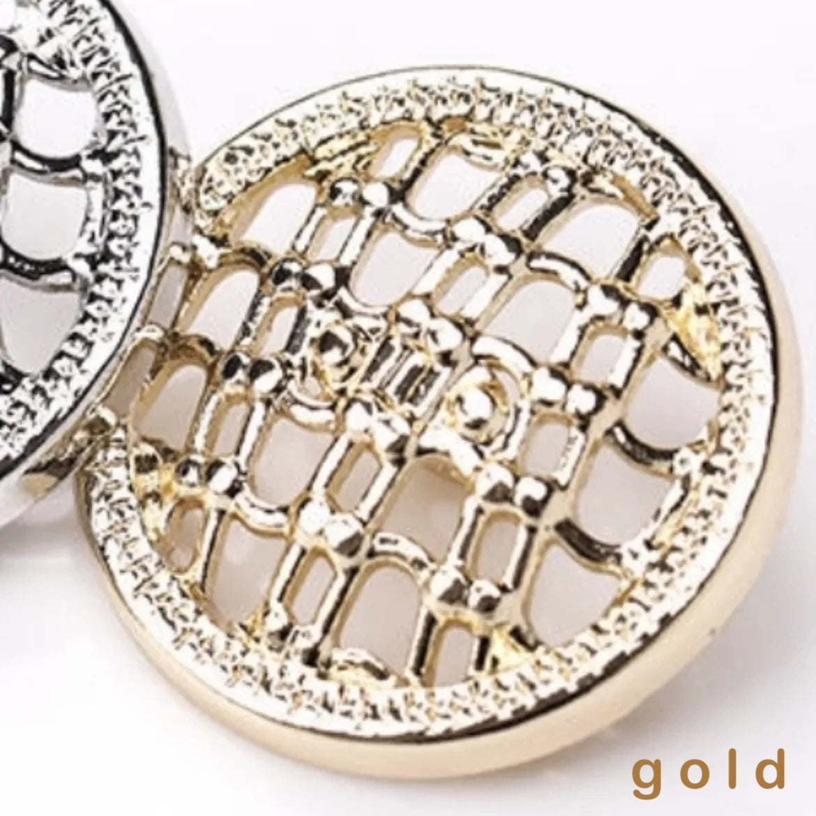 10PCs 18mm 23mm Round Metal Button Shank Type in Gold or Silver Design with Hollow Grid Patterns