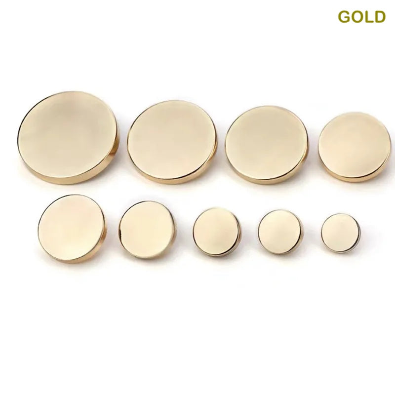 10PCs 10mm/15mm/20mm/25mm Round Metal Sewing Shank Button in Gold Silver Dark Grey Style