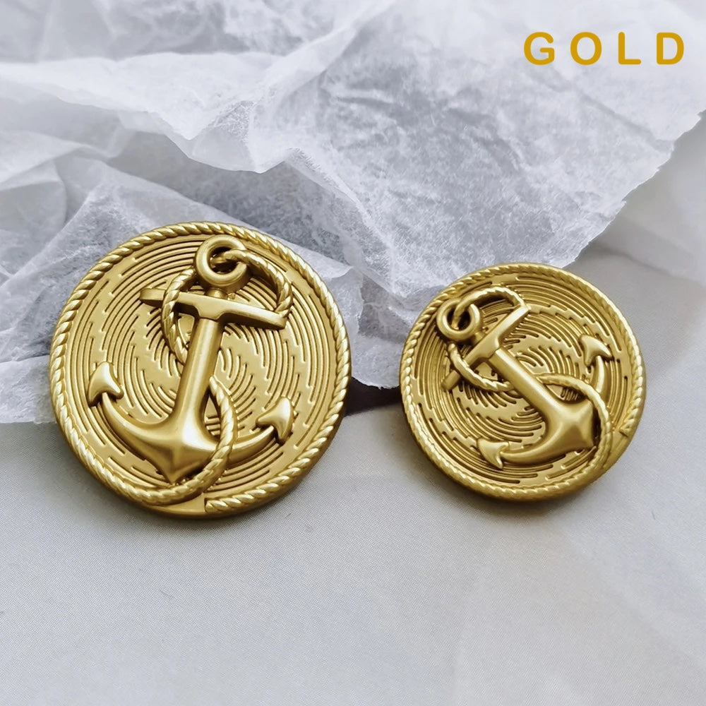 18mm 23mm 10PCs Metal Button in Gold and Silver with Anchor Design Shank Style Button